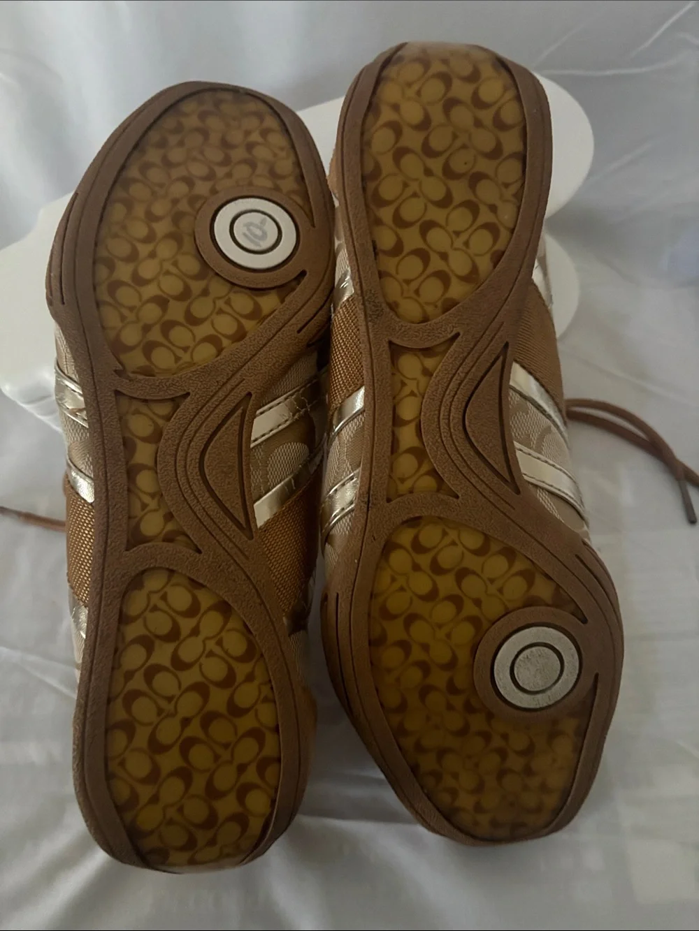 Coach Women's Tan and Metallic Accent Signature Sneakers